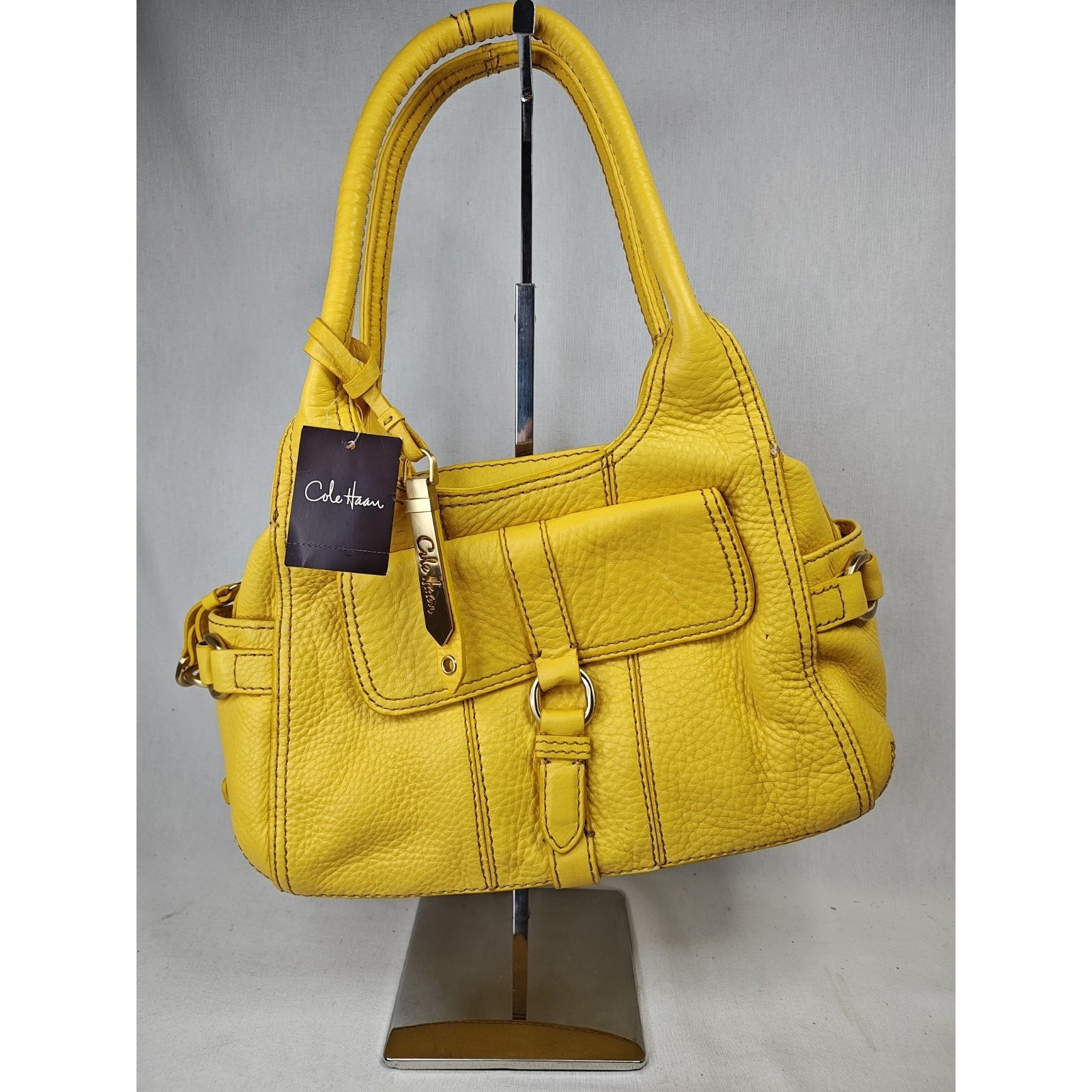 Cole Haan Village Small Shoulder Bag Sunshine Yellow Pebbled Leather Purse NWT