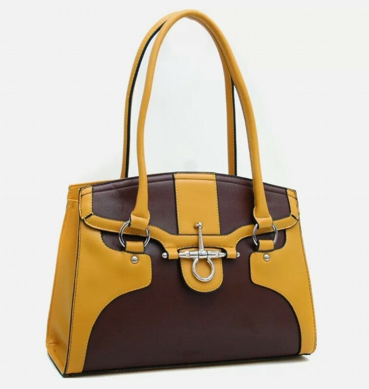 Dasein Coffee Fulmer Snaffle Two Tone Satchel Size 14″X 10″