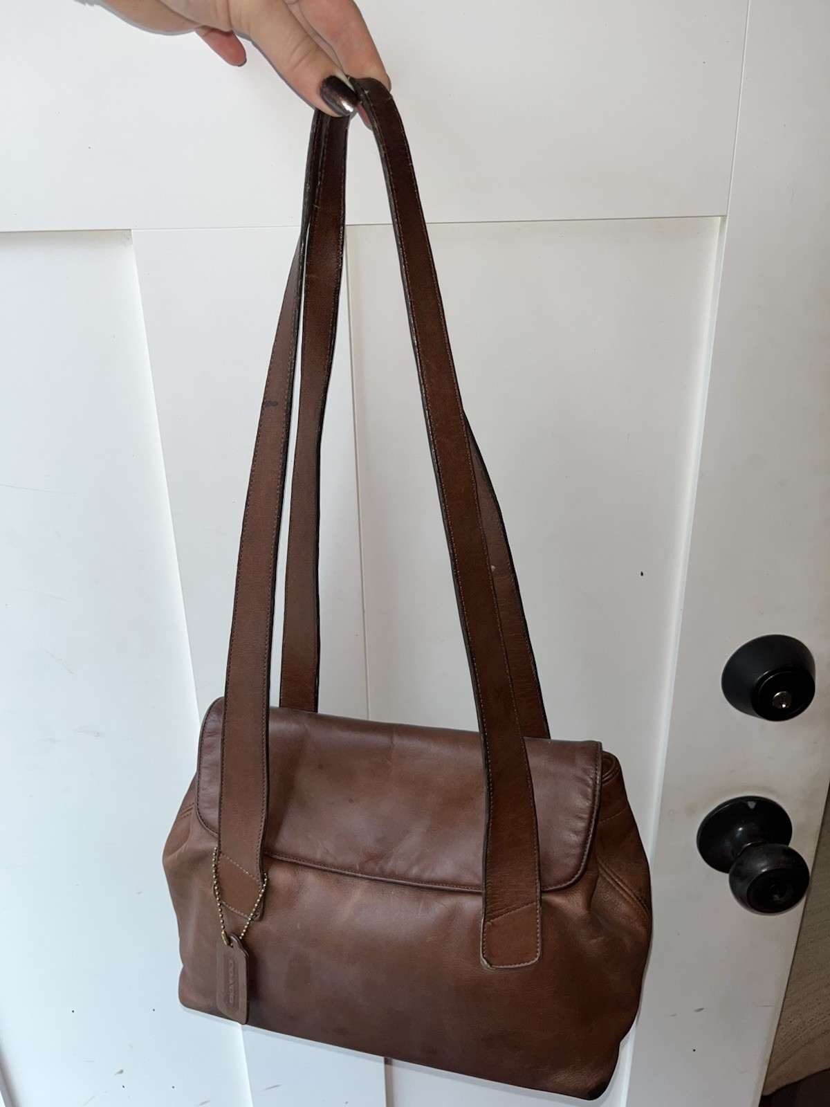 Coach Vintage Brown Riverside Shoulder Bag Leather Hangtag