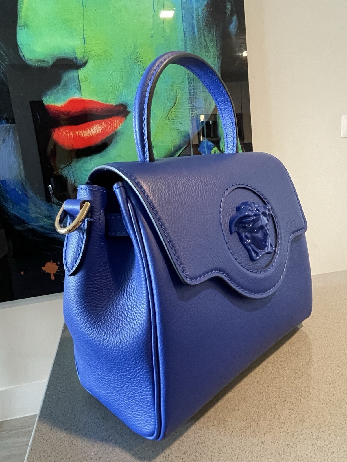 Versace La Medusa Medium Top Handle Vitello Bag (BLUE)$2300 Authentic.