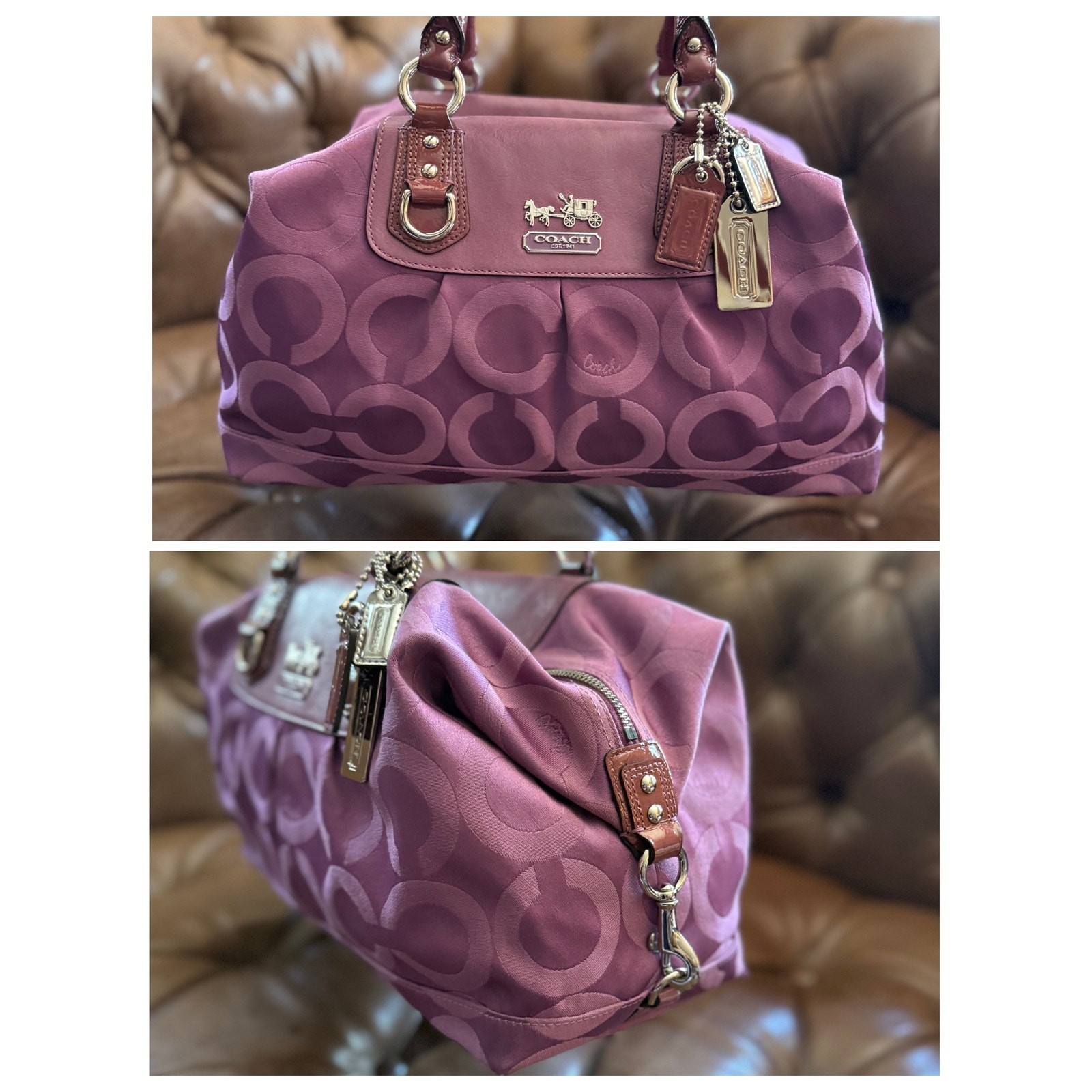Vintage Coach Madison Sabrina Amethyst Op Art Convertible Satchel Purple 12943