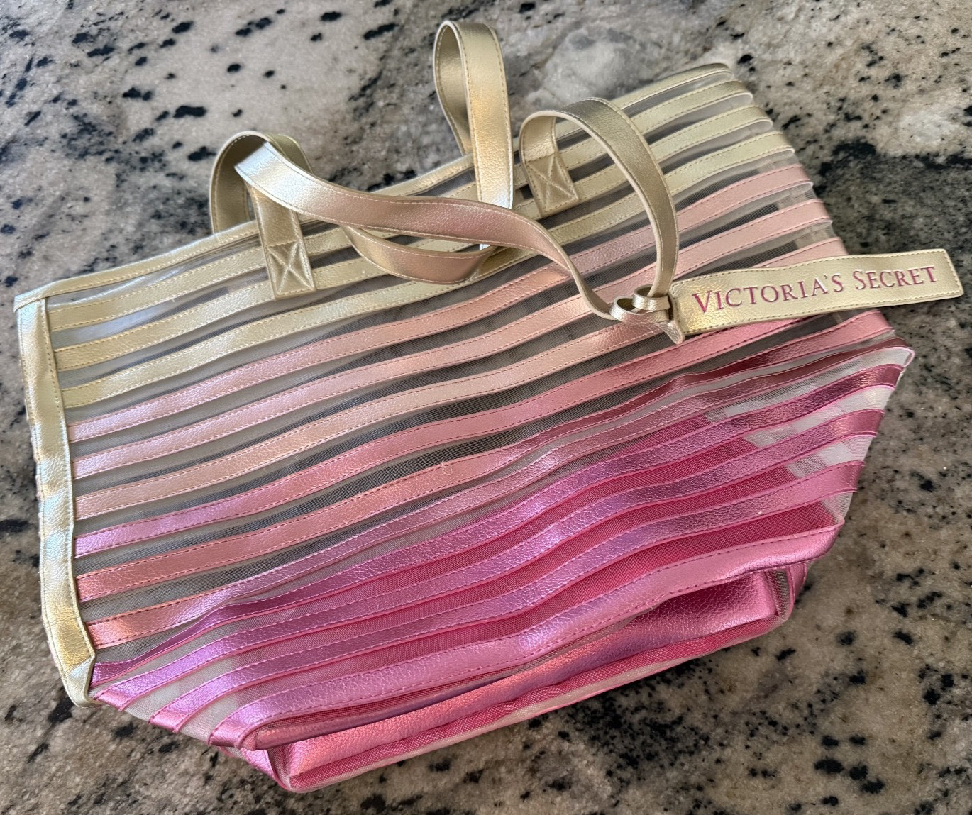 Victoria’s Secret multi-color gradient striped mesh bag – never used