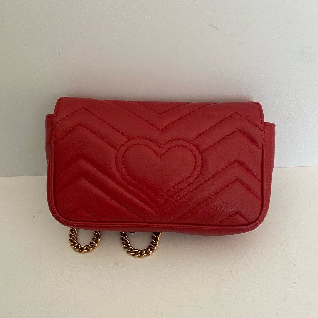 Gucci Marmont Bag Red Gold Hardware Buckle Shoulder Crossbody