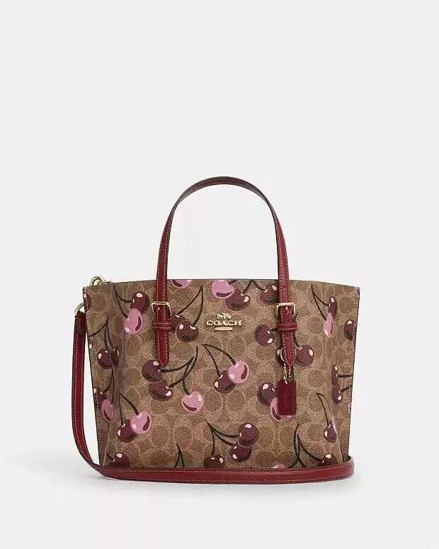 Coach Cherry Print Mollie Tote Signature Canvas Brown Handbag/Wallet Option NWT