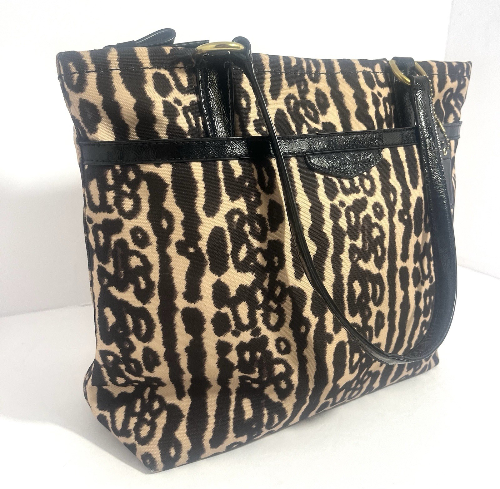 Coach Signature Leopard Ocelot Animal Print Zip Shoulder Bag