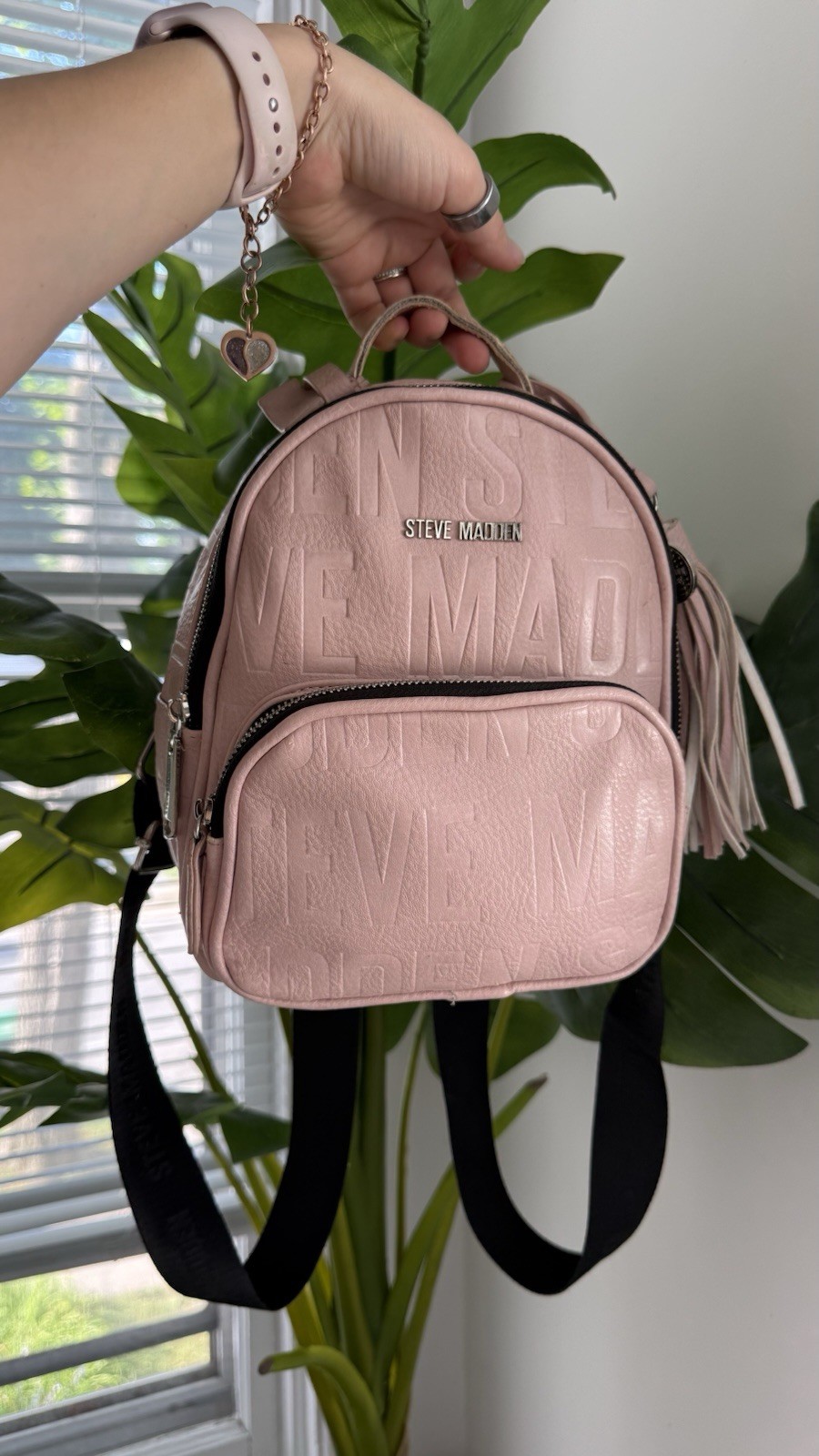 Steve Madden Mauve Mini Backpack With Pom-pom Keychain