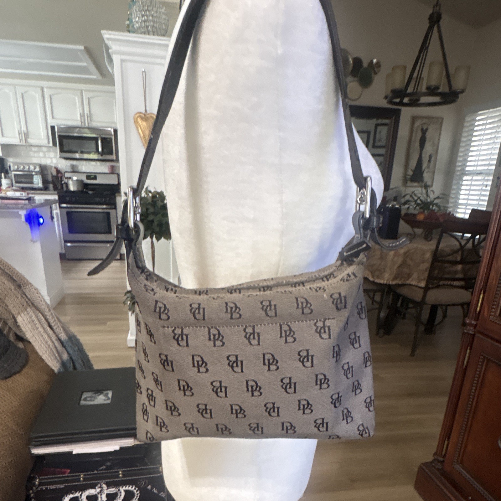 Dooney & Bourke Logo Small Shoulder Bag Gray Black Zip Adjustable Strap
