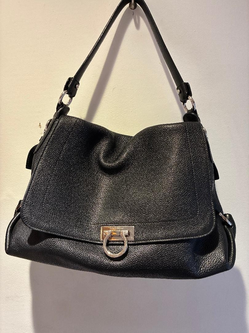 Salvatore Ferragamo Sofia hobo handbag in black pebbled leather