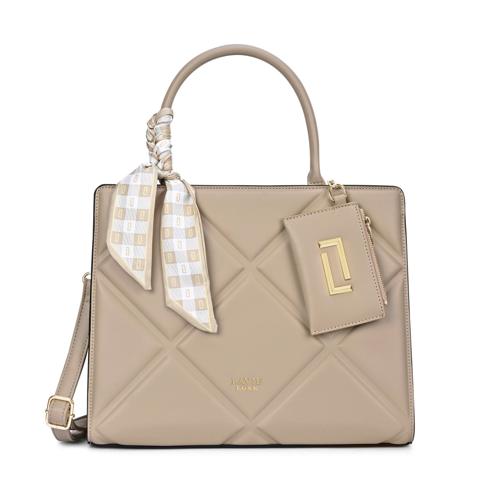 Lavie Women’s Large Satchel Handbag Top Handle Shoulder Crossbody Tote Bag Beige