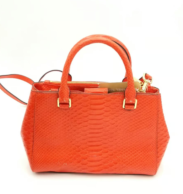Michael Kors Flame Orange Snake Emossed Tote/Crossbody