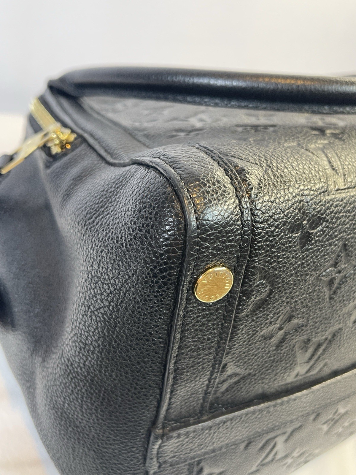 Authentic Louis Vuitton Marais MM Black Monogram Empreinte Leather Satchel Bag