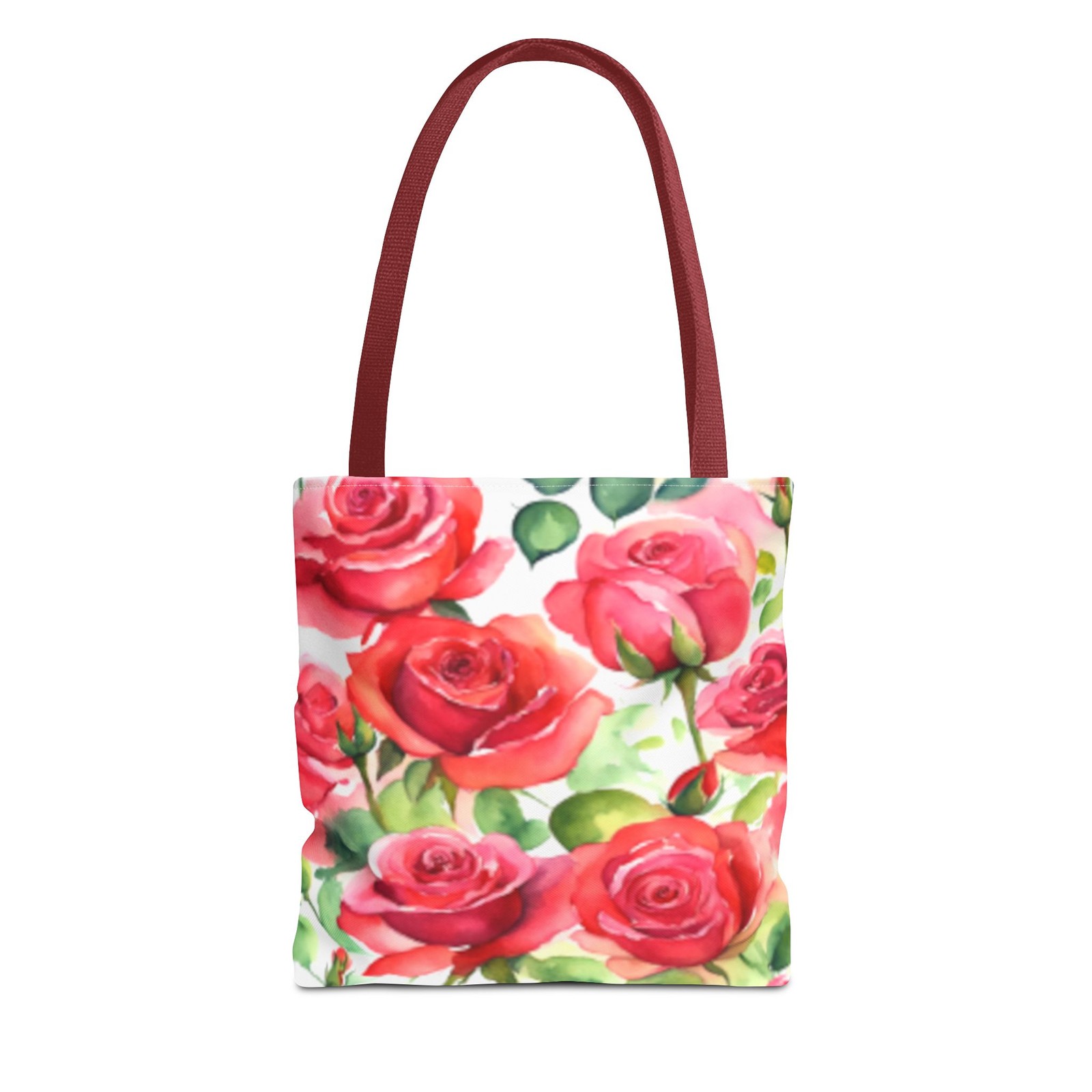 Roses Pink Large Dark Flowers Watercolor Pattern Shoulder Tote Canvas Bag