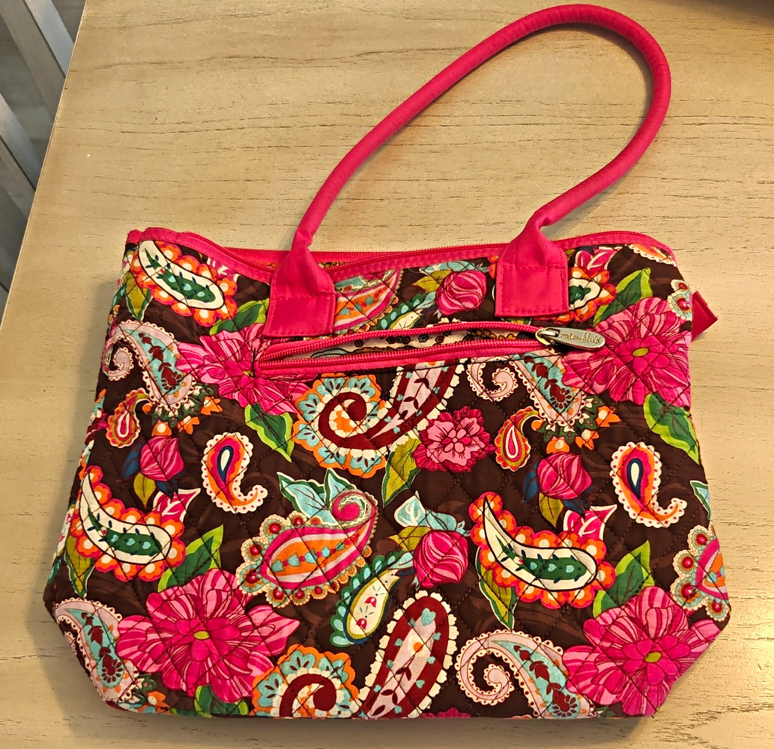 Vera Bradley Women’s Quilted Paisley Floral Tote Bag Pink Brown Zip Top