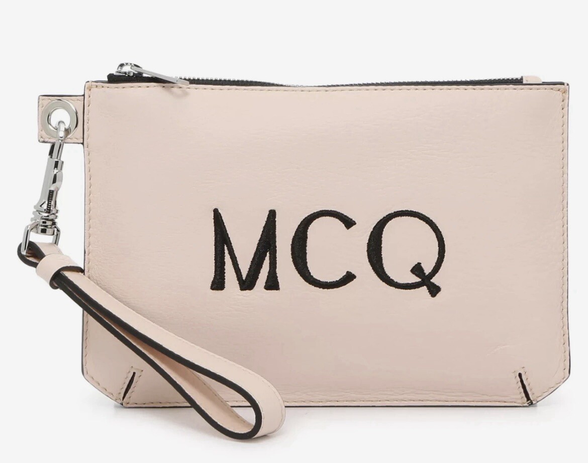 MCQ by Alexander McQueen-Logo Stitched Leather Wristlet Light Pink New