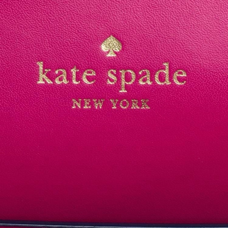 Kate Spade Arbour Hill Elodie leather tote bag in navy blue with a pink interior