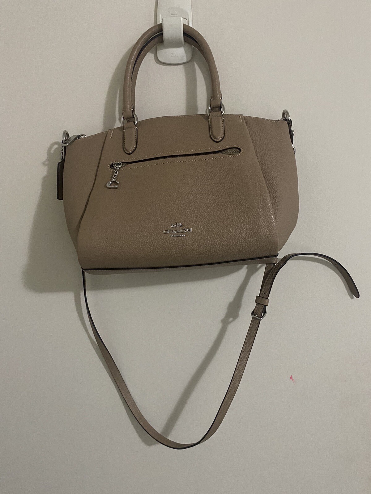 Authentic Coach 79316 Kacey Pebble Leather Satchel Shoulder Bag – Beige
