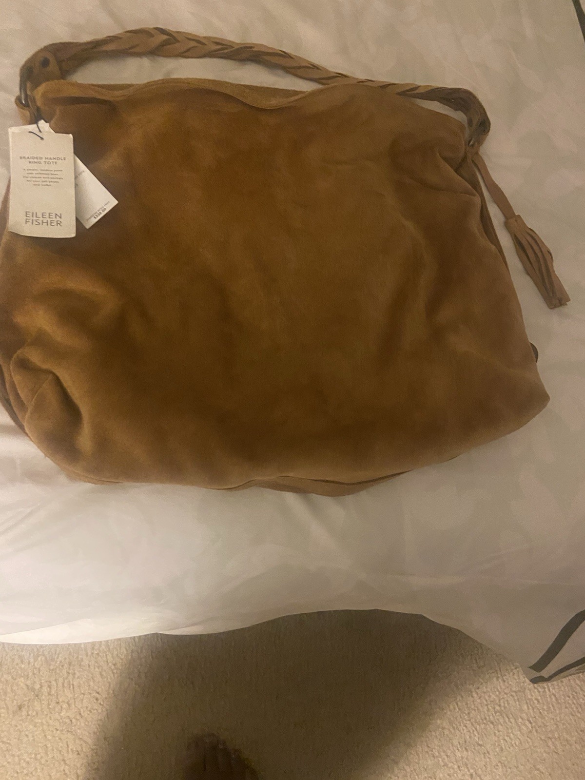 Eileen Fisher Carmel Braided Handle Ring Tote Bag Earth Conscious Suede