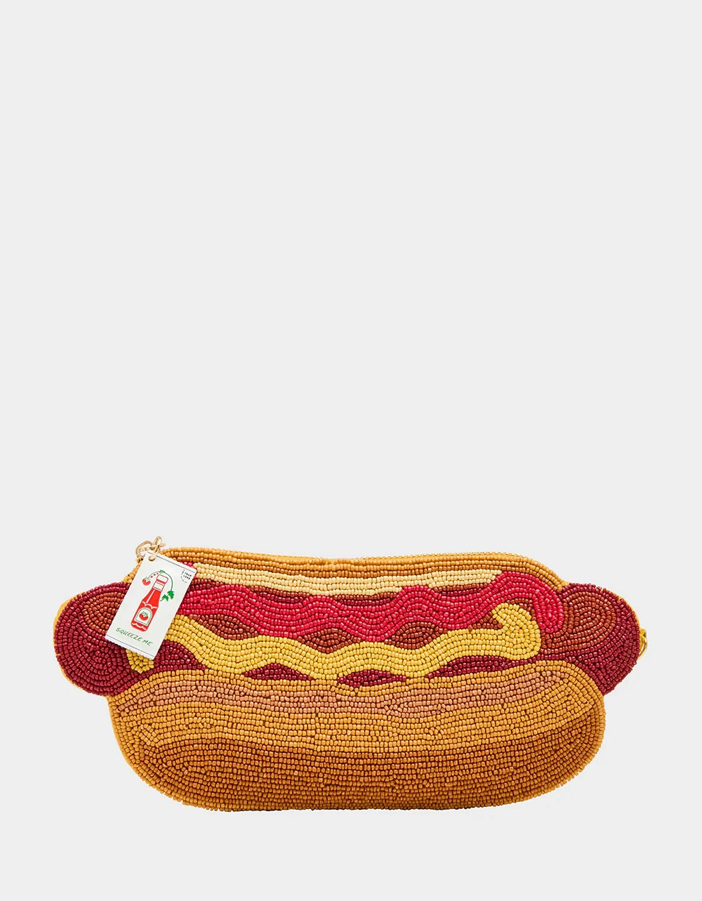 Betsey Johnson Kitsch Wiener Takes All Beaded Ball Park Hot Dog Crossbody Bag