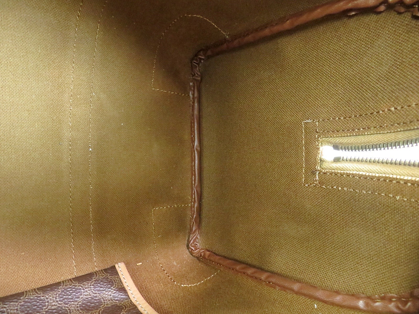 Authentic CELINE Brown Canvas and Leather Boston Bag #62308