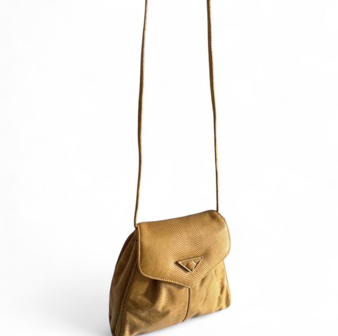 Women’s Gold Small Shoulder Bag, Matte Finish, Logo, Snap, Adjustable Strap