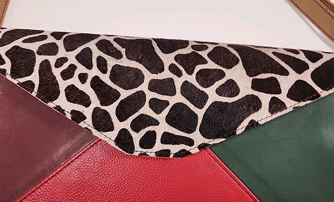 New Soruka Recycled Leather Crossbody Bag Purse Animal Hide Print Flap