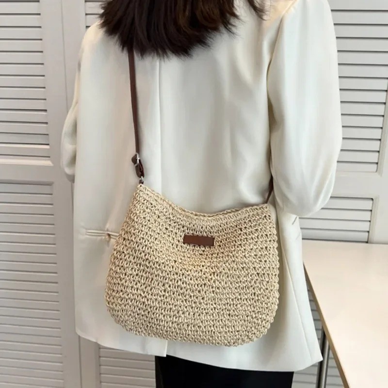 Women Straw Crossbody Bag Summer Beach Woven Shoulder Handbag Purse