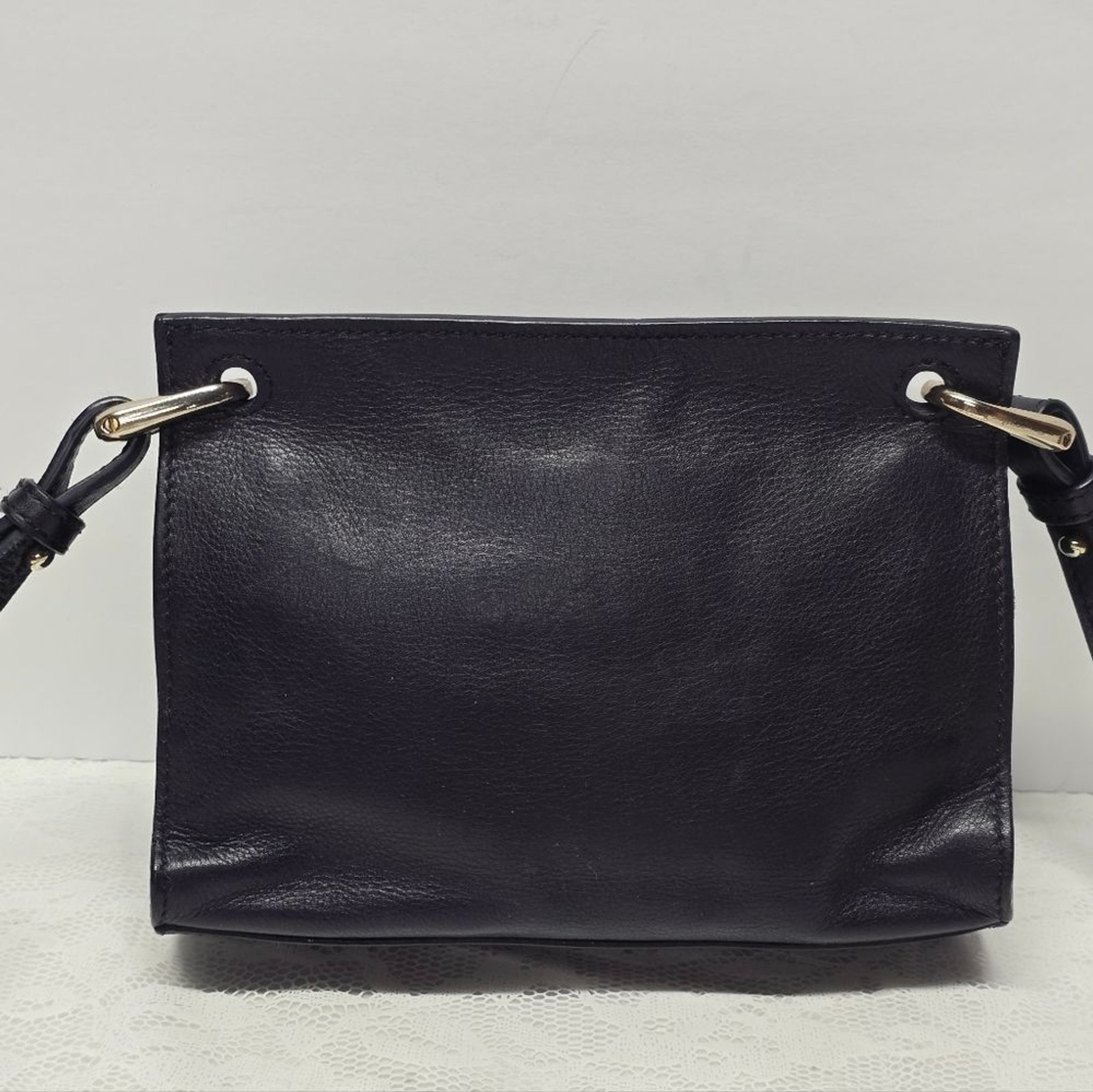 Massimo Dutti Navy Blue Genuine Leather And Suede Preppy Crossbody Bag