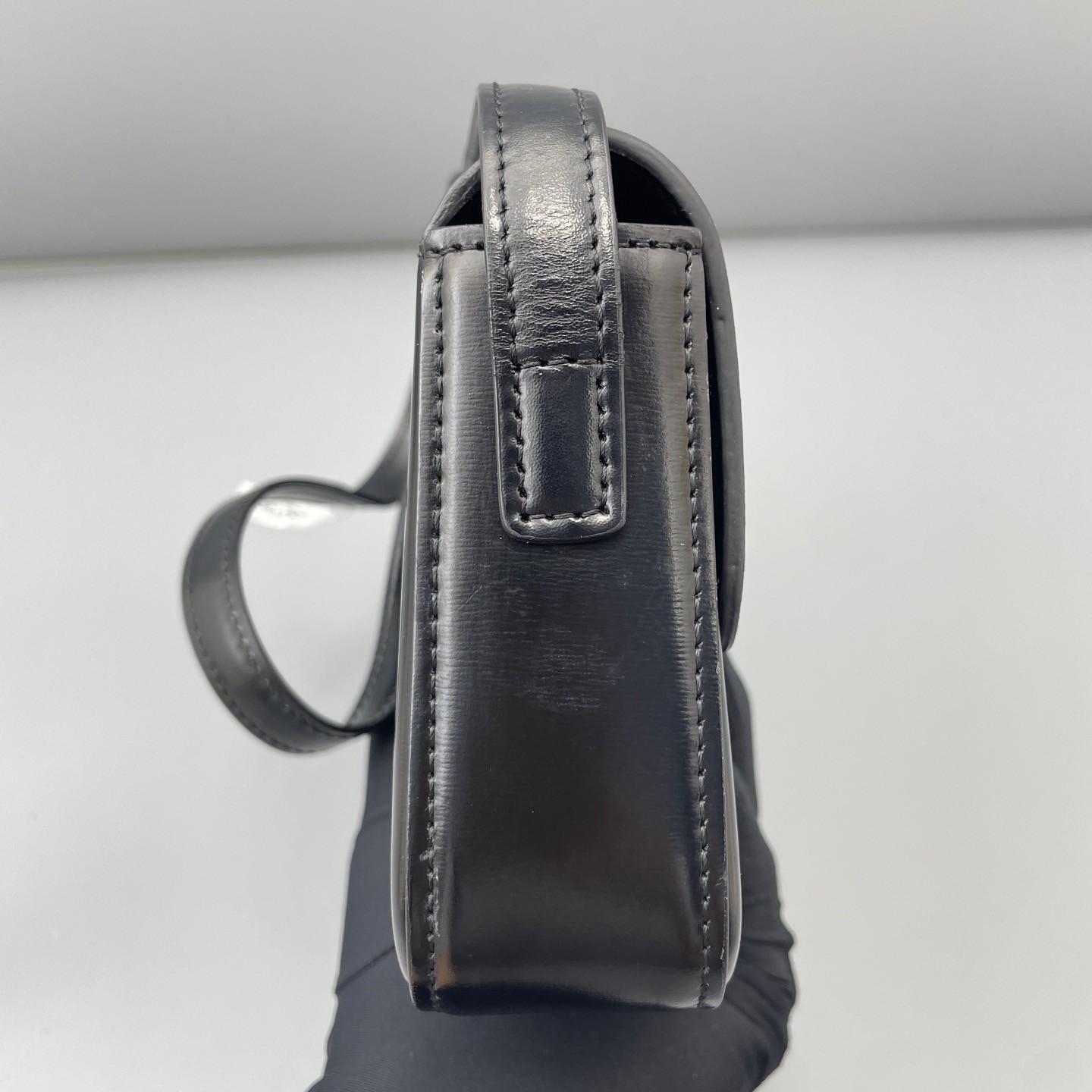 Celine Triomphe Mini Black Glossy Calfskin Underarm Shoulder Bag Duty Paid