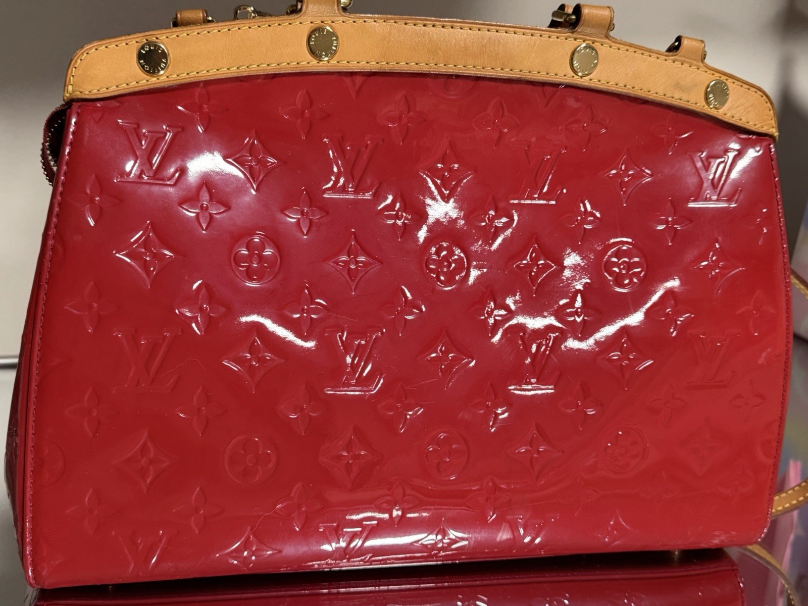 Louis Vuitton Monogram Vernis Brea MM Pomme D’Amour Red Handbag WITH COA