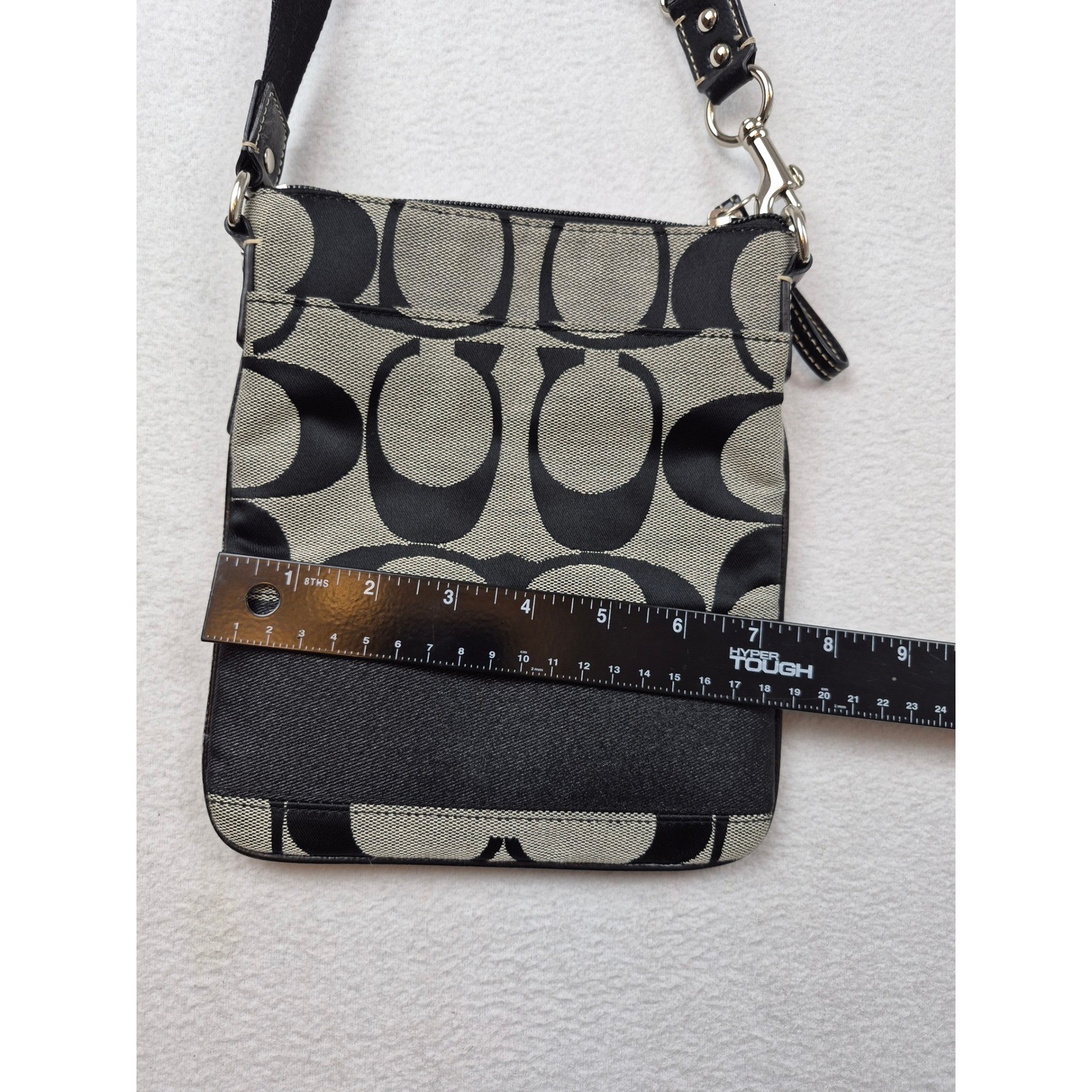 Coach Signature File Crossbody Bag Black Grey Jacquard Canvas