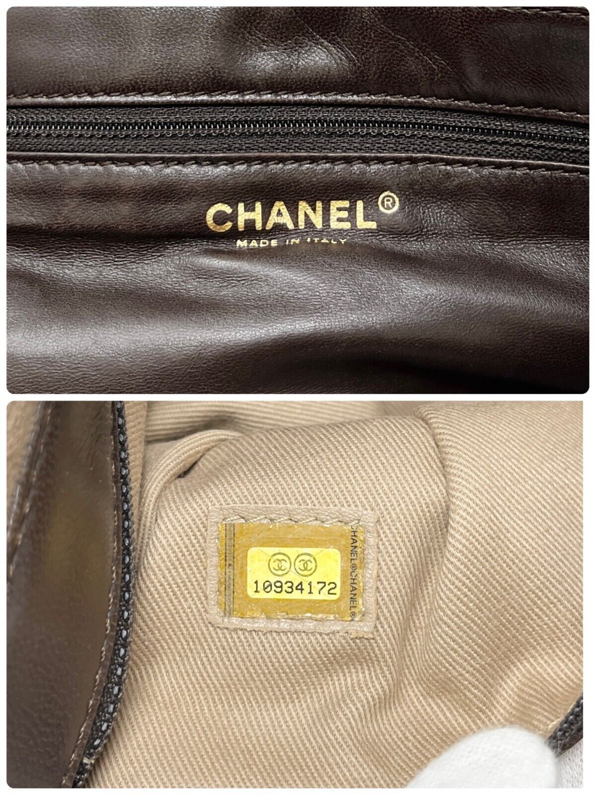 CHANEL Vintage CC Logo Tote Bag Matelasse Snap Button Brown Gold Suede Leather
