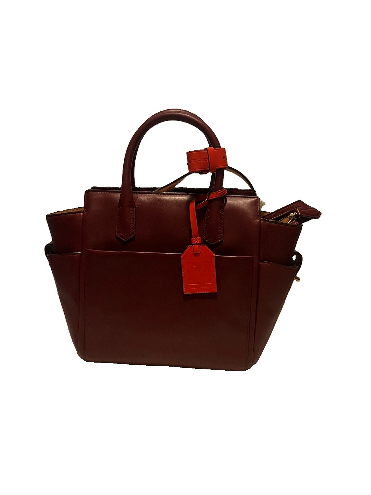 Reed Krakoff Burgundy Satchel Top Handle Zip Gold Hardware Buckle Charm
