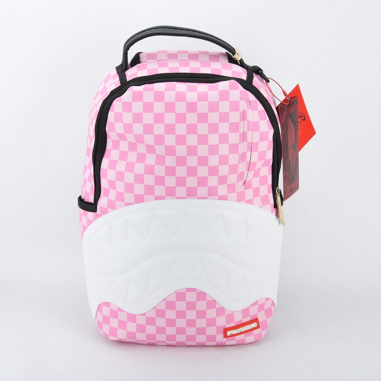 Sprayground Shark Henny Sharks in Paris Leather Backpack Unisex Plaid Pink