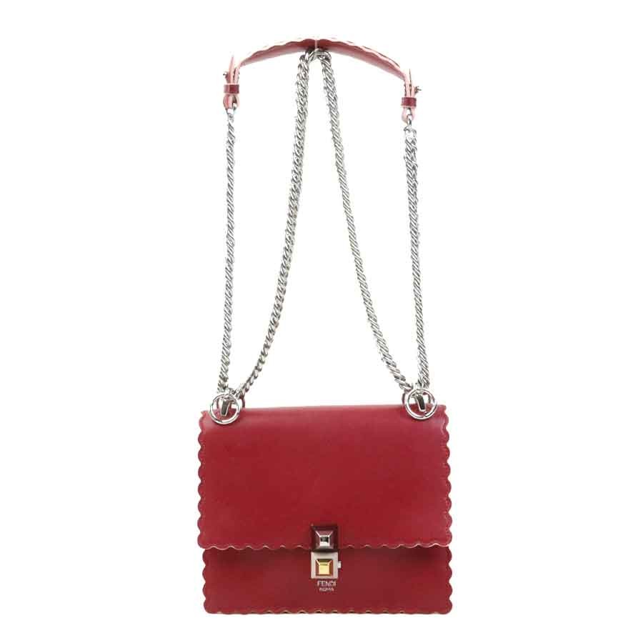 Auth FENDI Kan I Mini Shoulder Bag Red Leather/Metal – h31407a