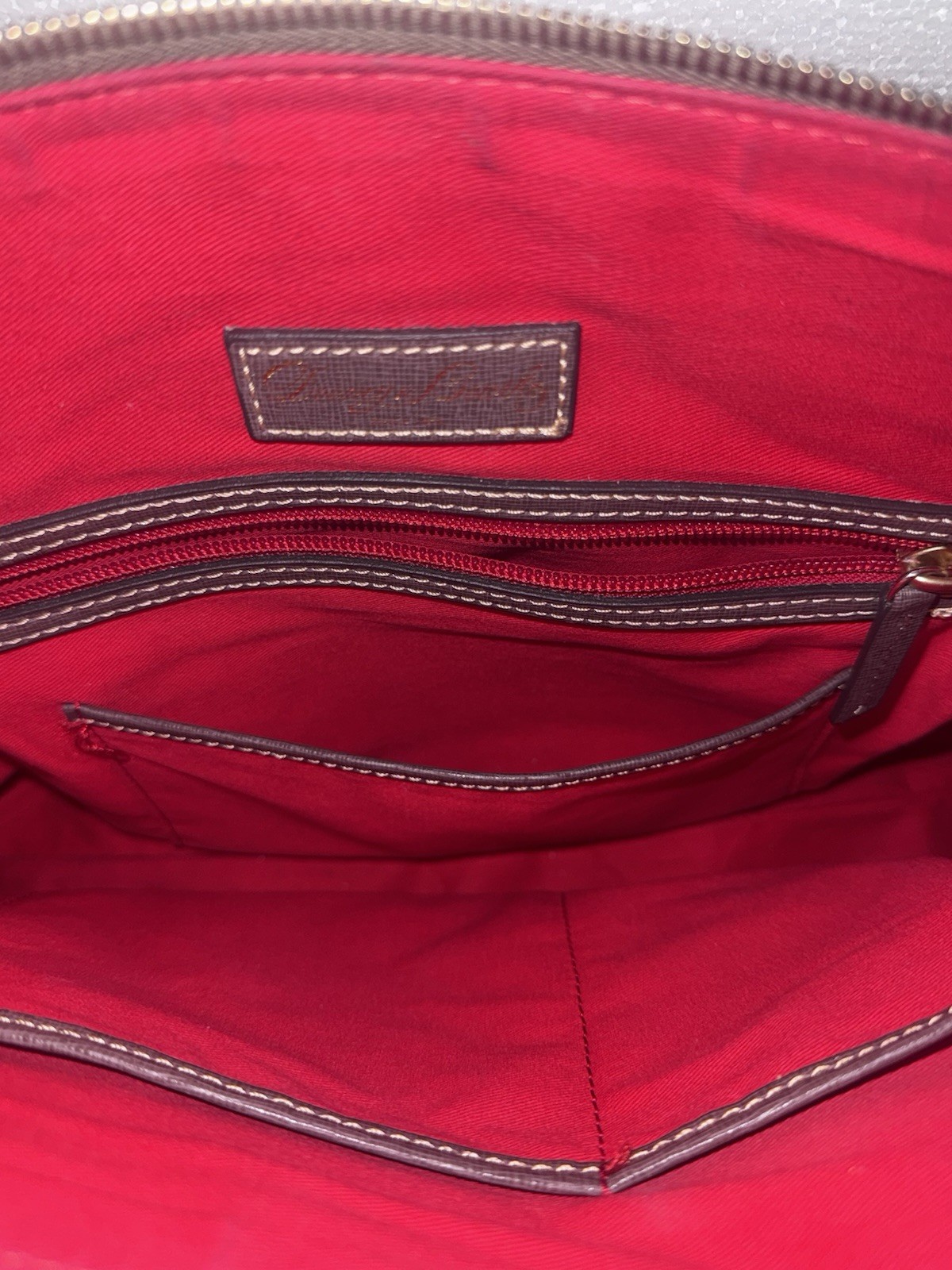Dooney & Bourke Elephant Grey Satchel Top Handle Zip Bag Red Interior