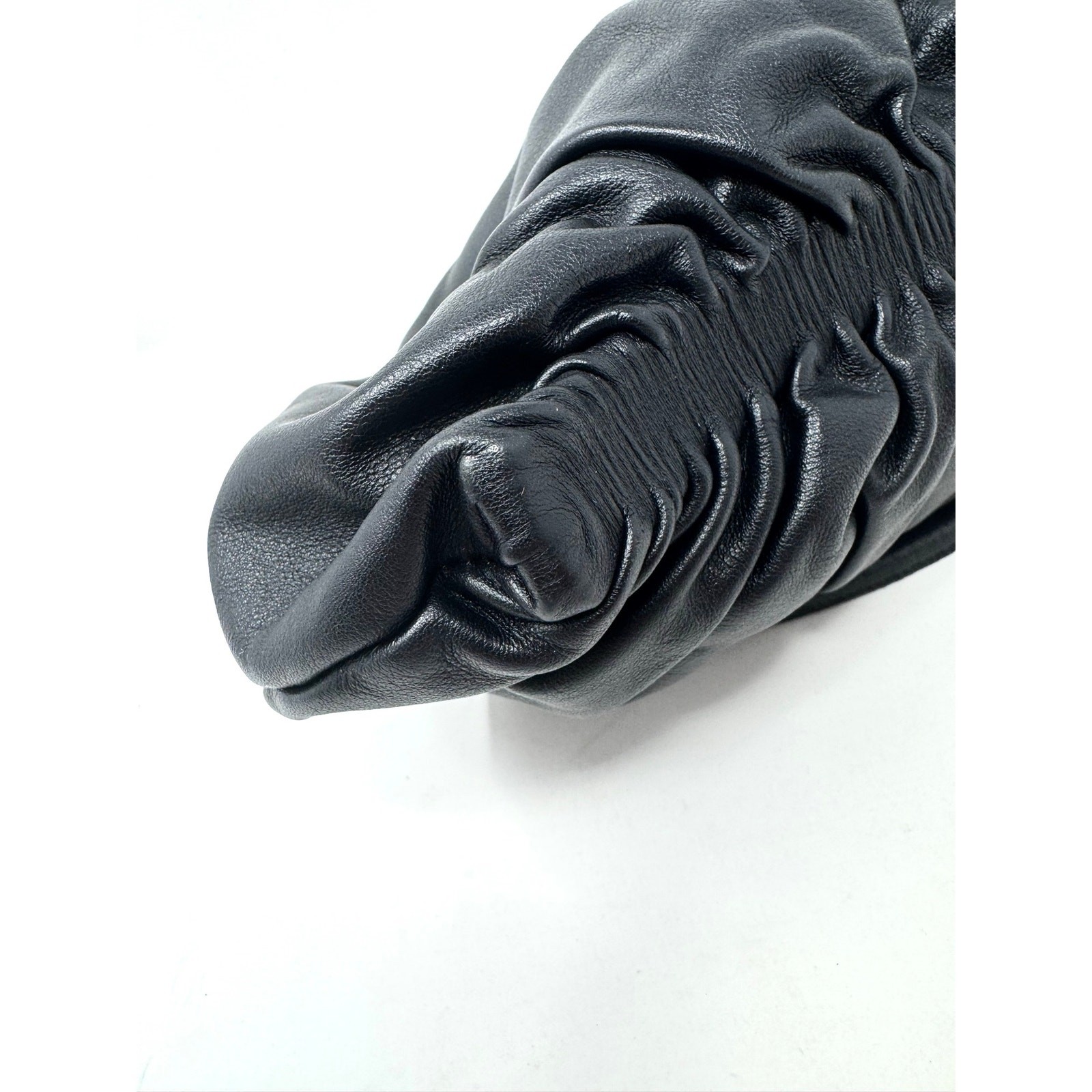 STAUD Kiki Ruched Black Smooth Leather Shoulder Bean Bag