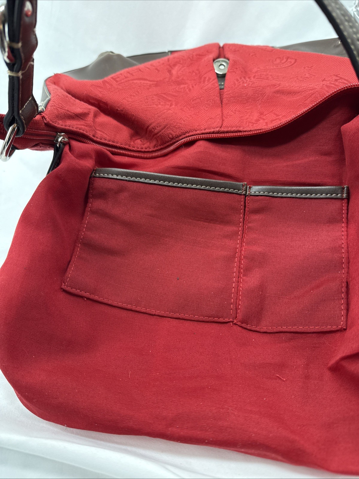 American Living Shoulder Purse Stylish Red Brown Cotton/Vinyl Purse Bag