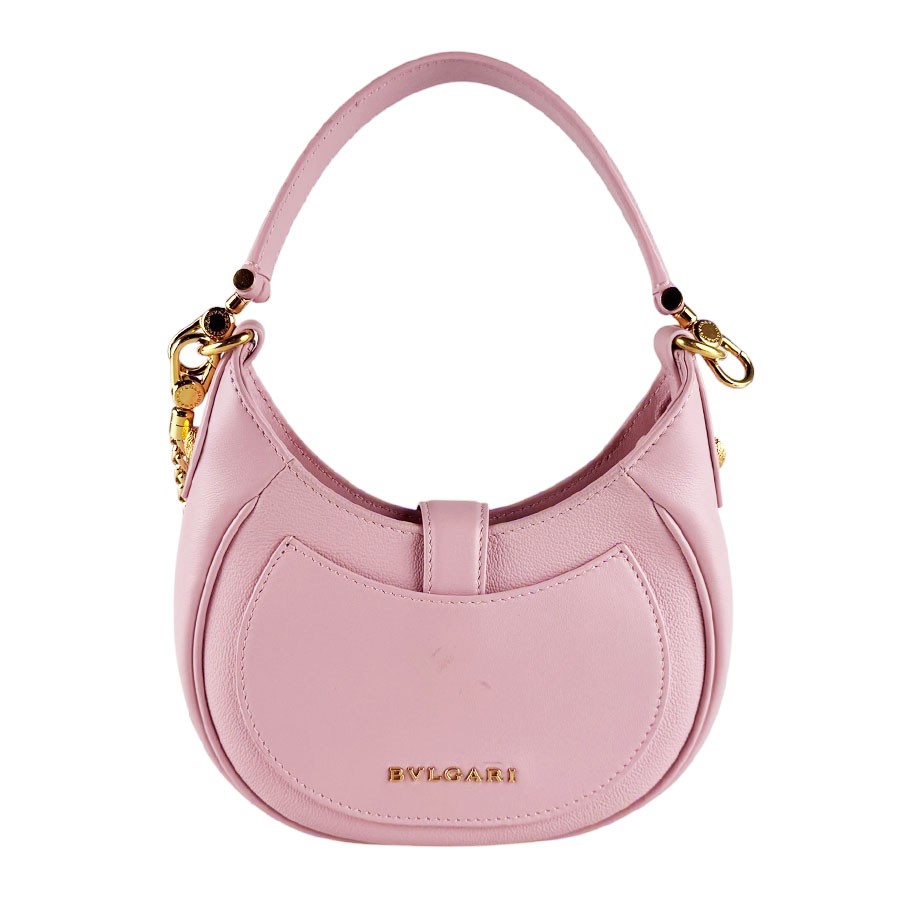 Auth BVLGARI Serpenti Ellipse 2-Way Shoulder Bag Light Pink/Gold Leather z10531