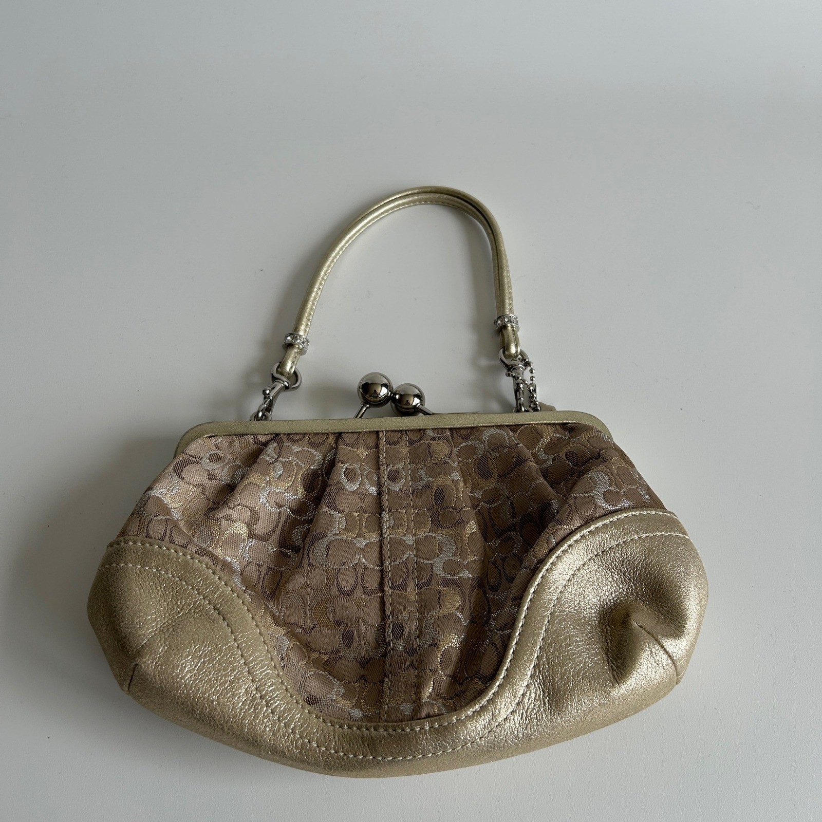 Coach Signature Lurex Chenille Gold Leather Kisslock Bag 3597 Excellent