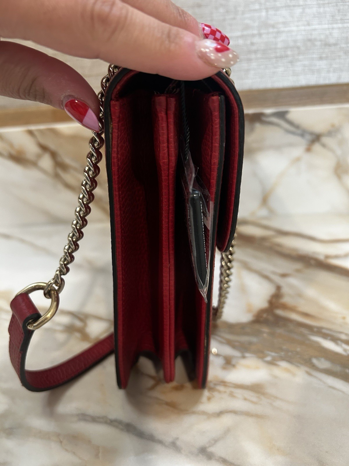 Gucci GG Monogram Web Stripe Zip Crossbody Bag Gold Hardware Chain Strap