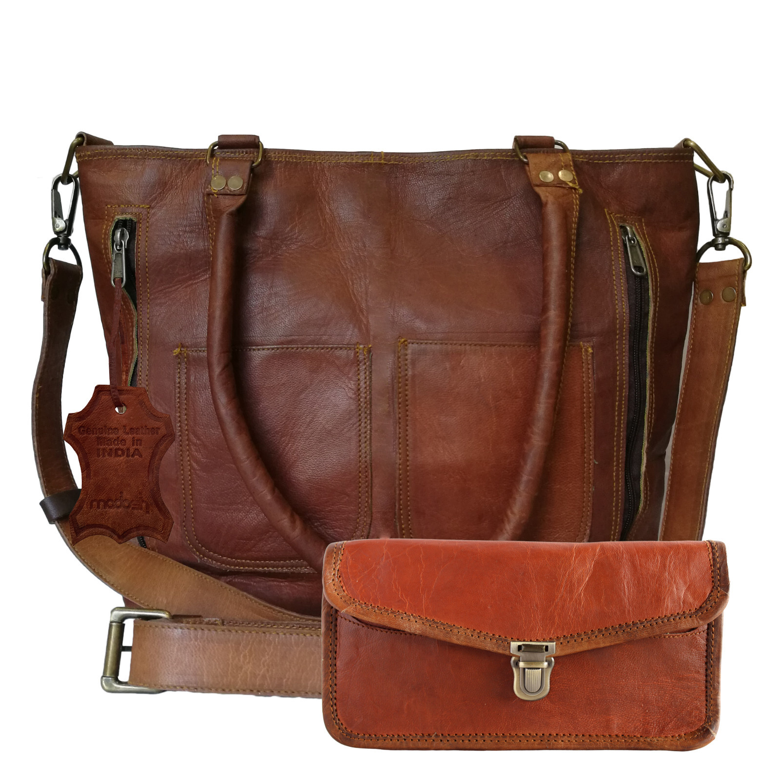 Women’s Crossbody Tote Bag Genuine Leather Satchel Handbag Brown Shoulder Bag