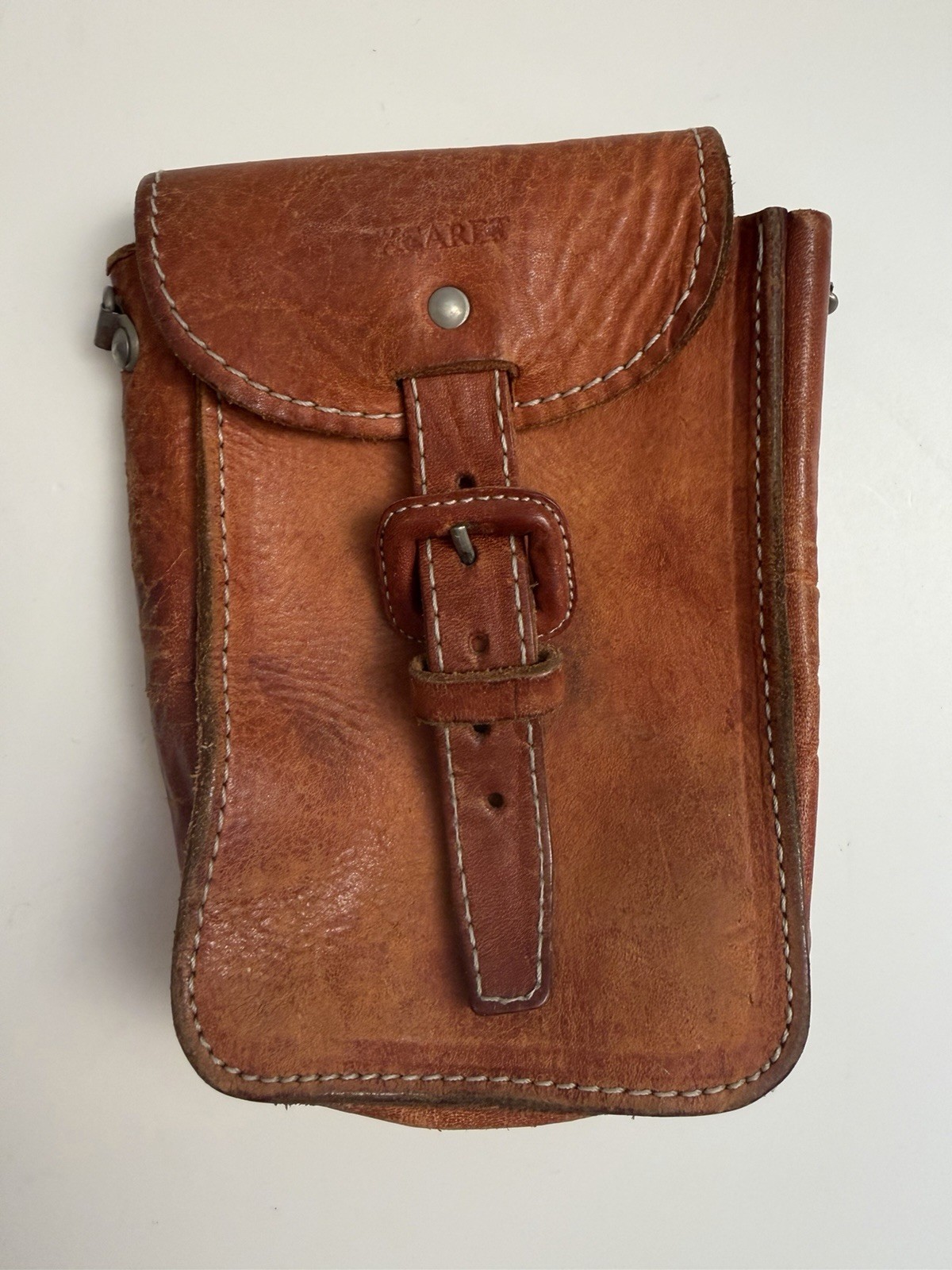 Vintage Brown Genuine Leather Waist Belt Camera Tool Field Bag Embossed w/Xcaret
