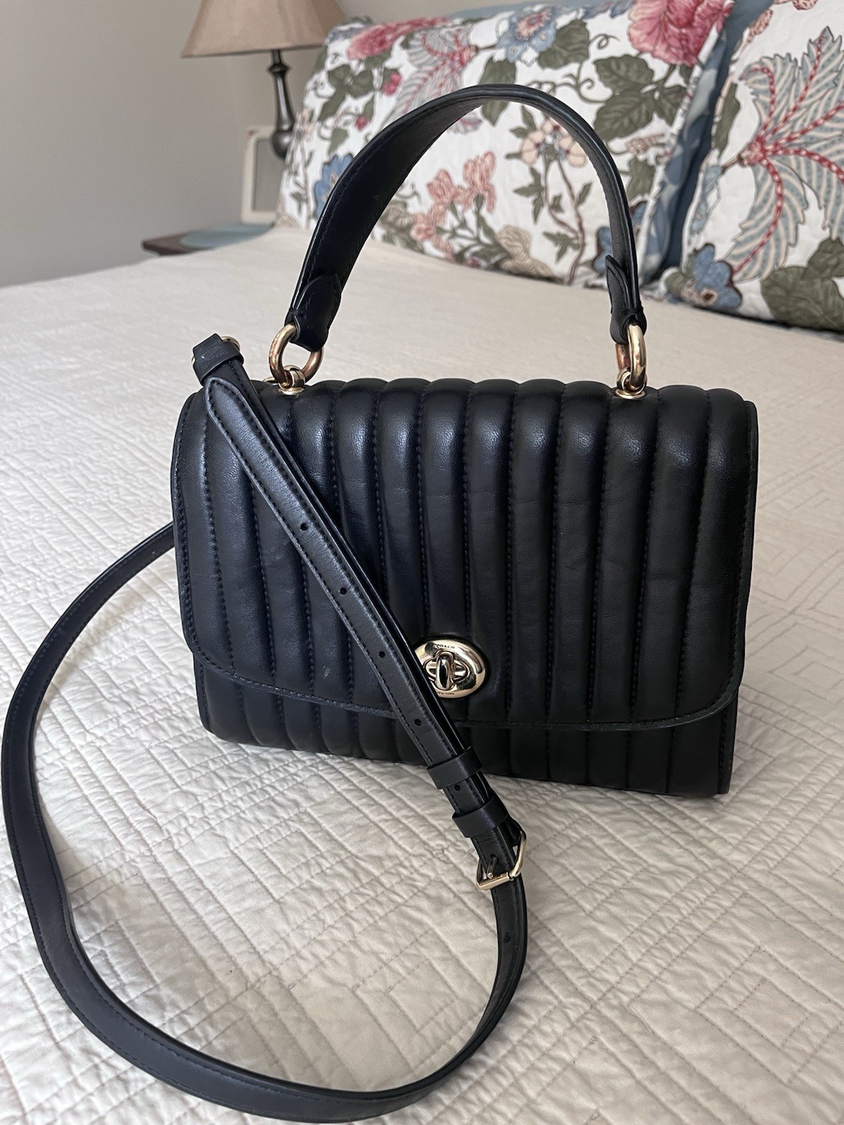 COACH Tilly Top Handle Crossbody Bag Linear Quilting In Black VGC No Dust/tag