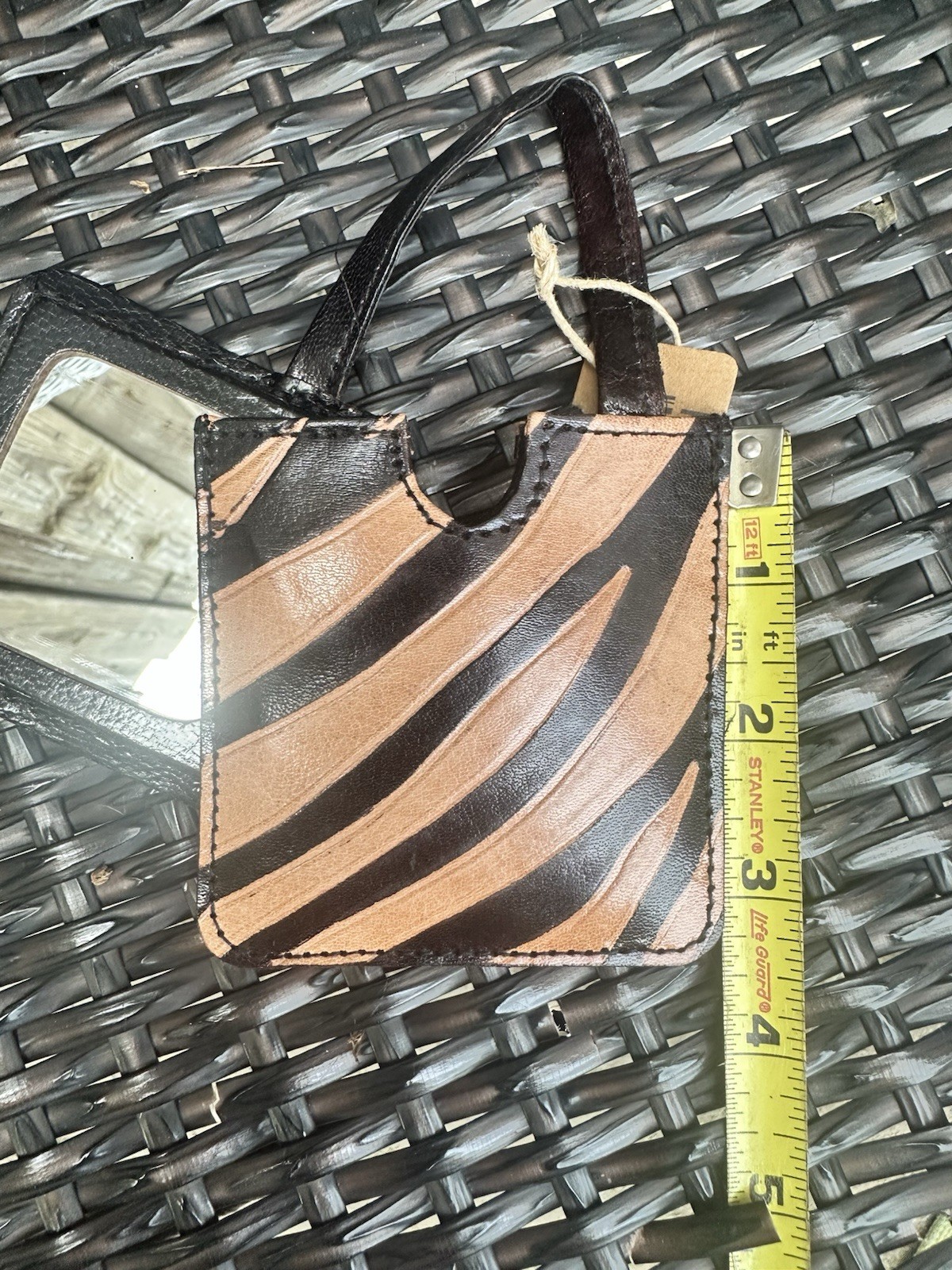 Pier 1 Zebra Print Leather Wristlet & Mirror Compact Set Made in India NWT