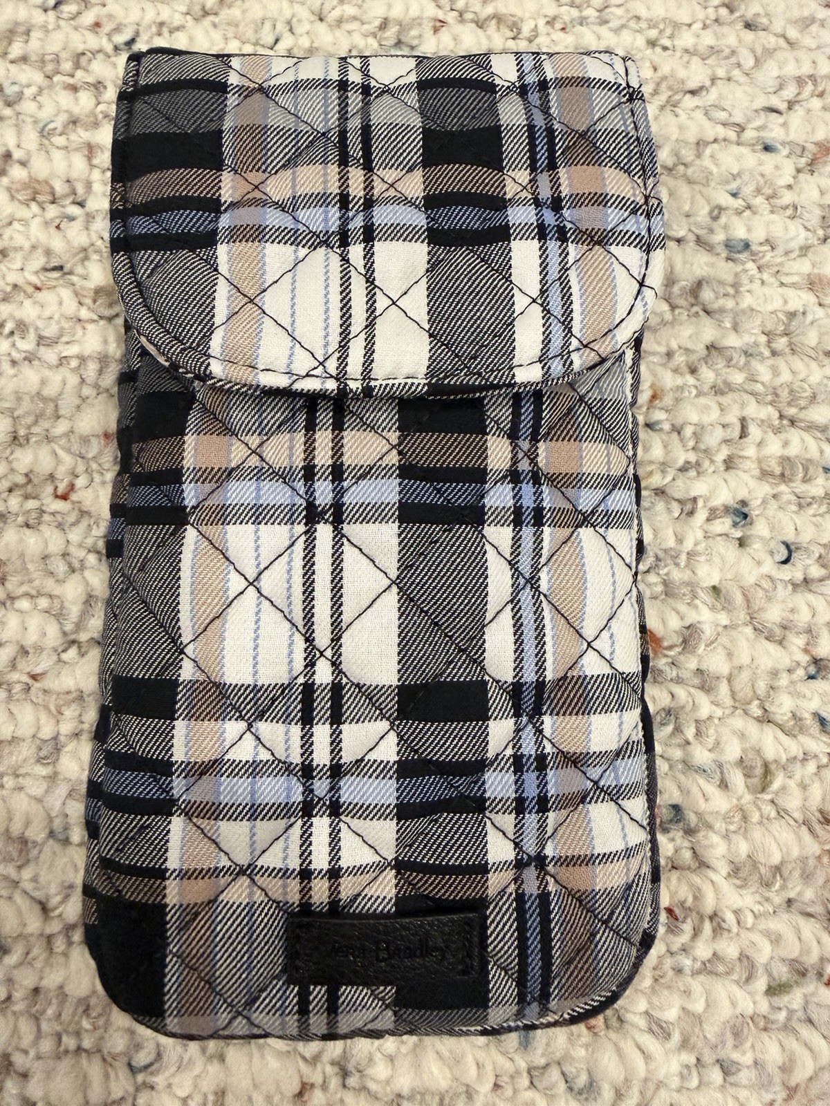 Vera Bradley Carson Cellphone Crossbody Quilted Cotton In Cozy Plaid Neutral NWT