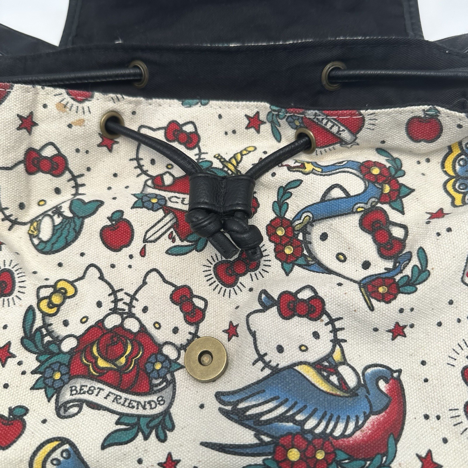 2015 Loungefly Hello Kitty Tattoo Print Drawstring Backpack Purse & Wallet HTF