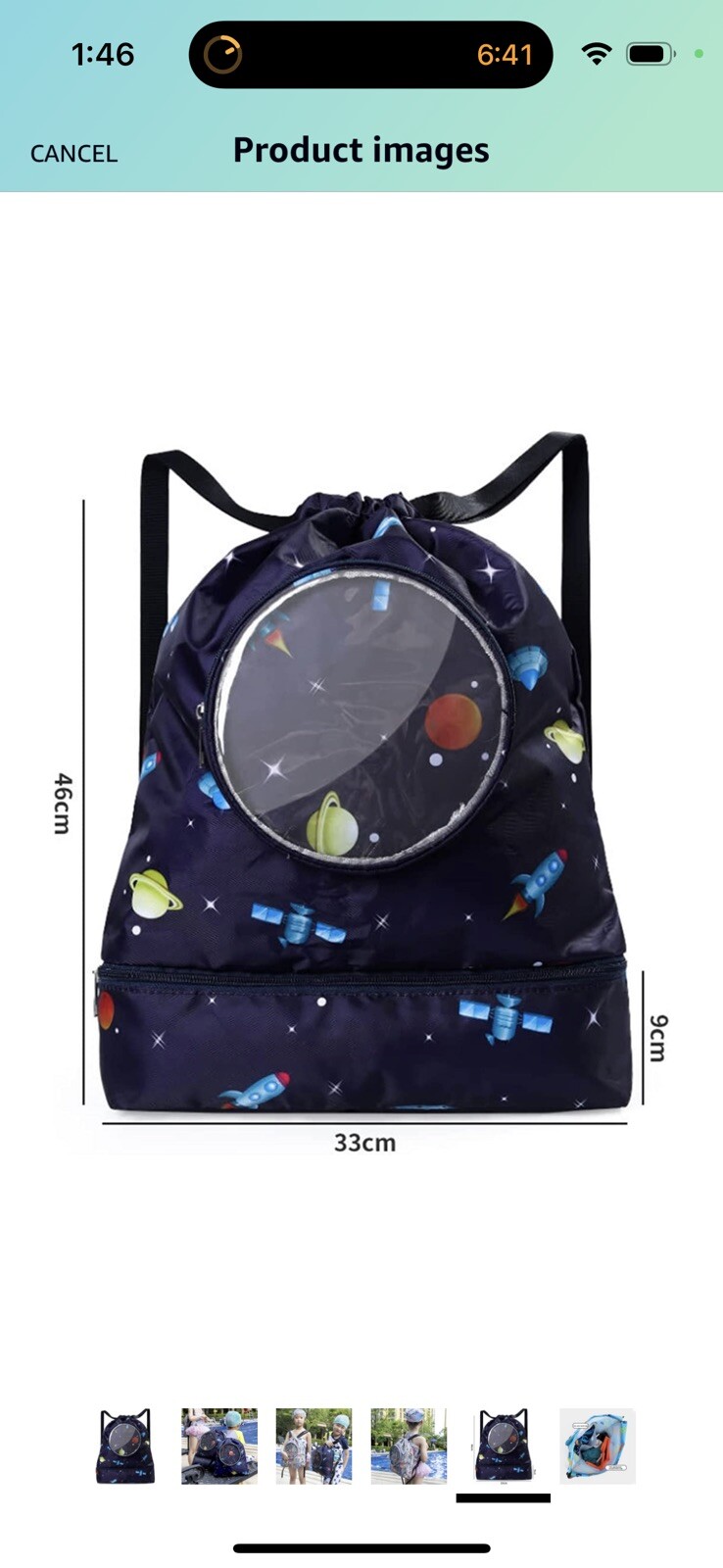 Gym Drawstring Backpack Water Resistant Nylon Cinch Travel Sport Bag in Space