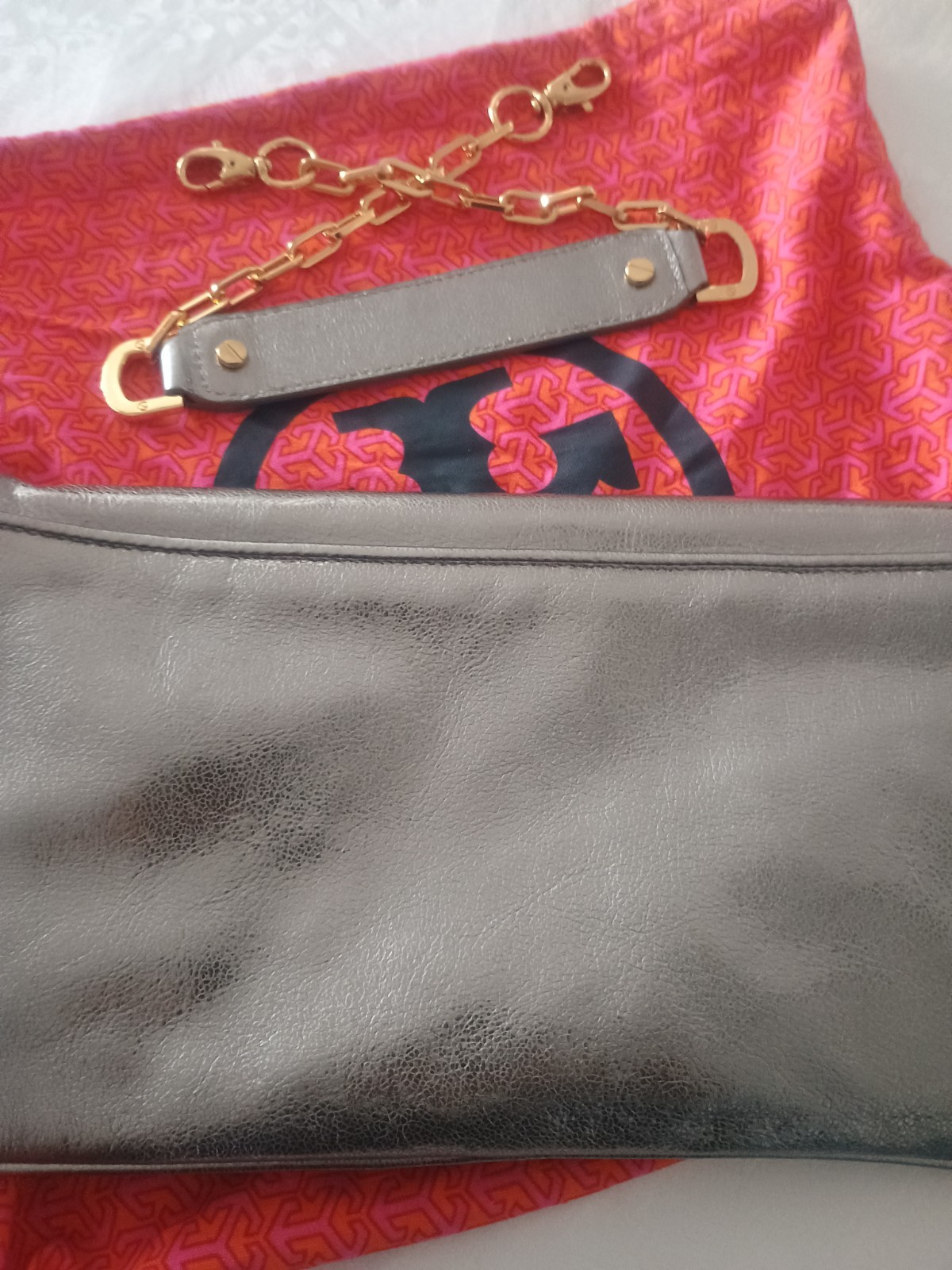 Tory Burch Handbag Shoulder Bag Steel Gray w/Chain Free Shipping w/ Dust Bag New
