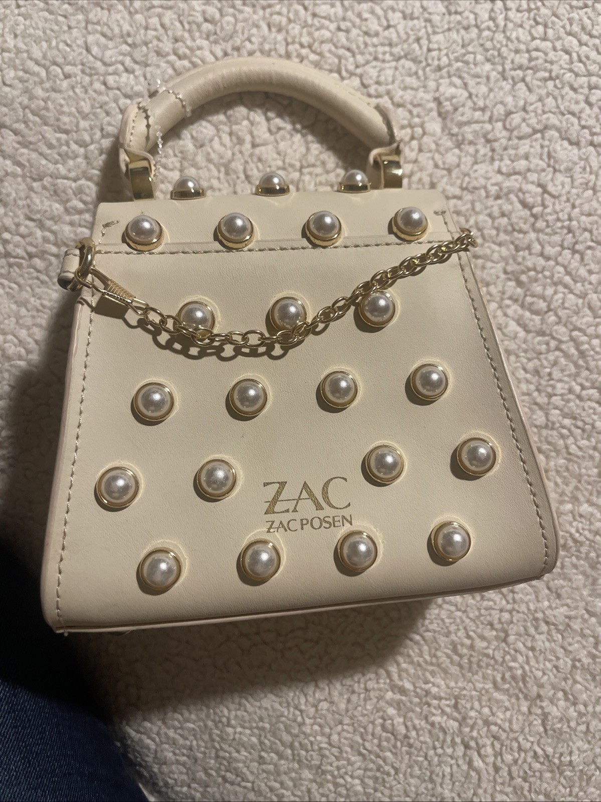Zac Posen Embellished Pearl Studded 2Way cream Mini Bag