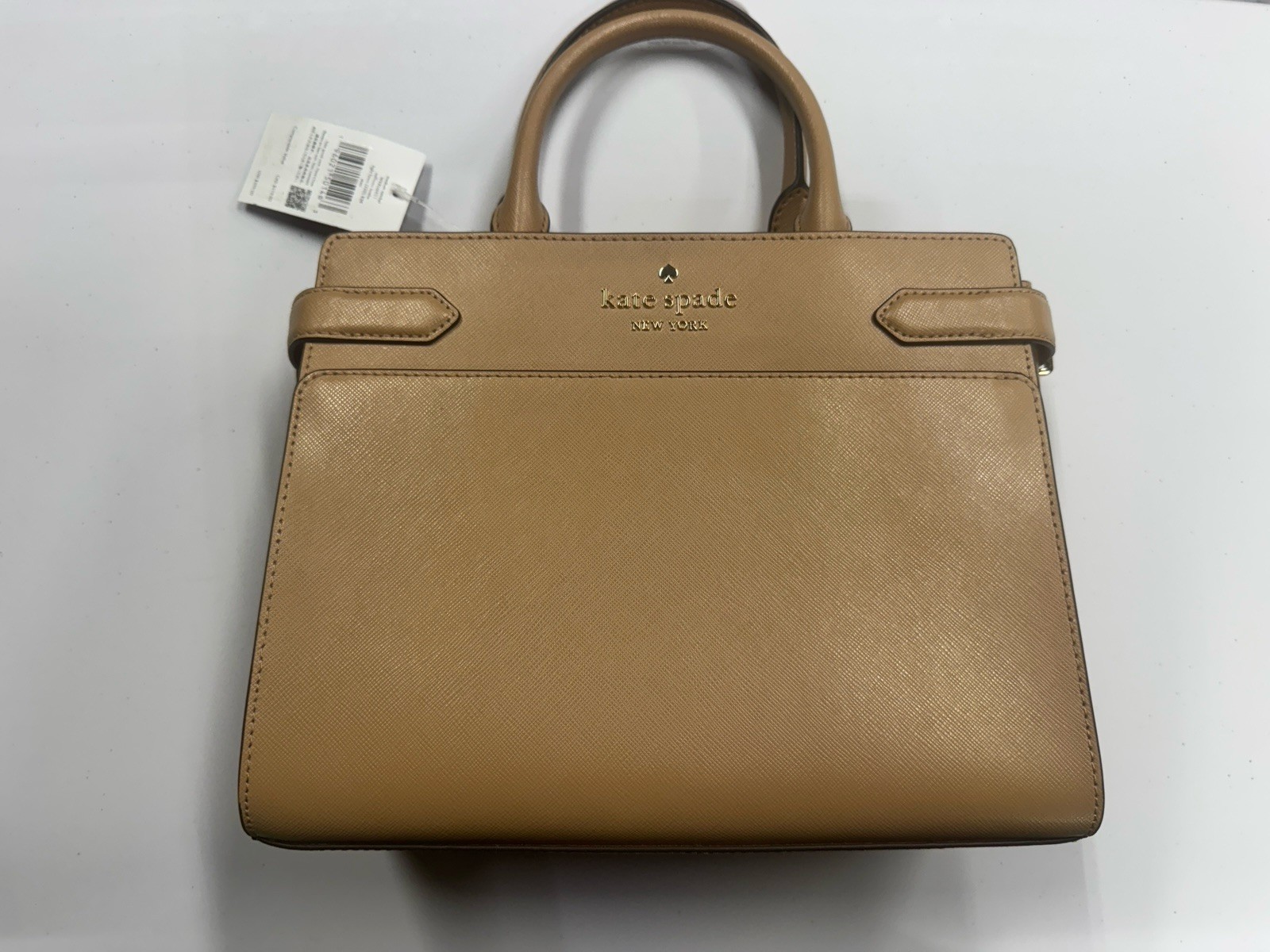 Kate Spade New York Staci Medium Beige Satchel Zip Top Handle Detachable Strap